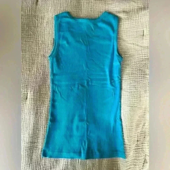 Blue 100% Cotton Tank Top with Palm Tree Rhinestone Design Naples - Size S - Picture 4 of 9